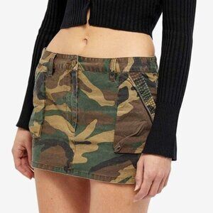John Elliott Women's Washed Low Rise Mini Skirt in Camo, Size 1